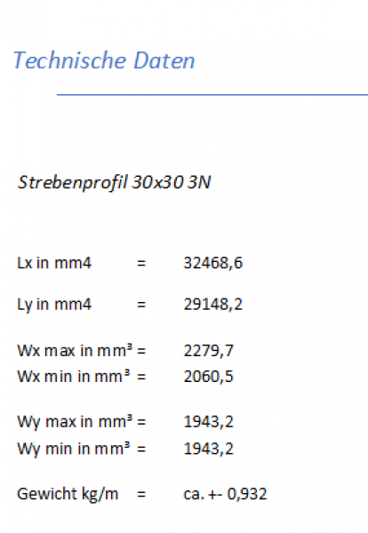 Strebenprofil 30x30 Nut 8 3N - Zuschnitt